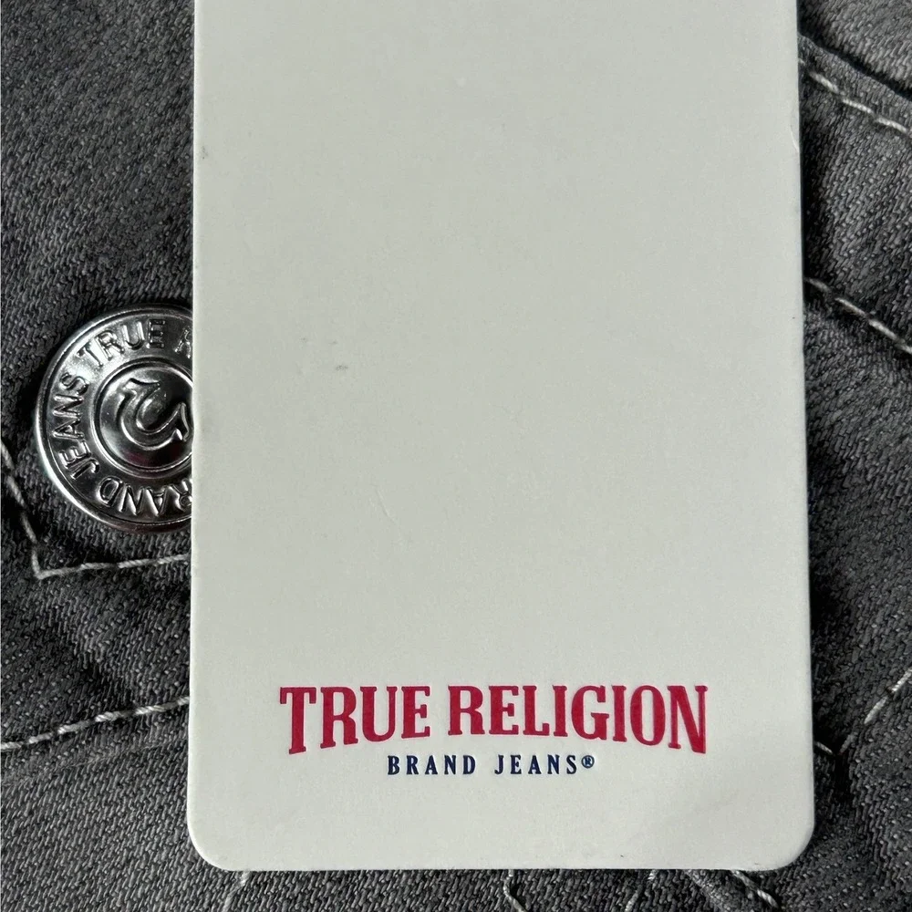 True Religion Ricky Relaxed Straight Jeans Chalk Grey Wash Flap Pocket 30x34 NEW